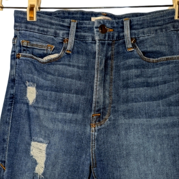 Good American Good Waist High Rise Frayed Fringe Distressed Hem Denim Jeans 4/27 - Picture 4 of 12